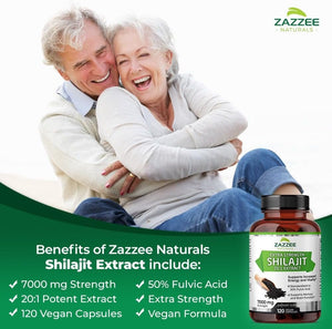 Zazzee Organic Himalayan Shilajit 20:1 Extract – 7000 mg per Capsule – 50% Fulvic Acid – 120 Servings – Rich in Trace Minerals – Non - GMO – Vegan – Made in USA - Vitamen Store