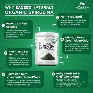 Zazzee Organic Spirulina Powder, 2.2 Pounds (1 KG), USDA Certified, 303 Servings, 100% Pure, Non - Irradiated, Mess - Free Wide Mouth Container, Fresh Smell and Neutral Taste, Vegan, Non - Gmo, Gluten - Free - Vitamen Store