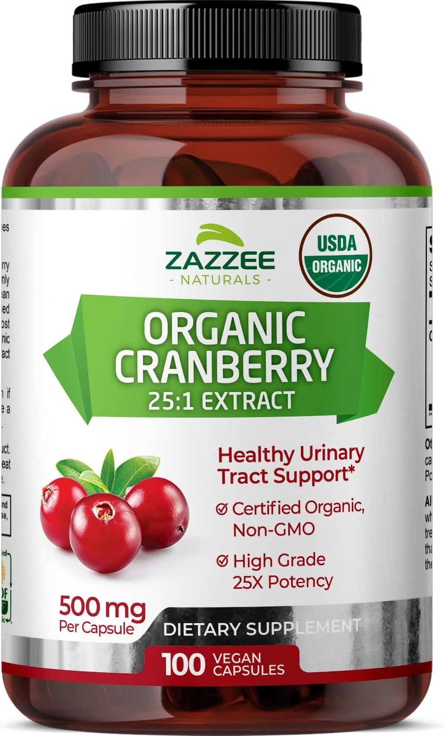 Zazzee USDA Organic Cranberry 25:1 Extract, 12,500 Mg Strength, 100 Vegan Capsules, over 3 Month Supply, Standardized, Concentrated 25X Extract, 100% Vegetarian, Certified Organic, Non - Gmo All - Natural - Vitamen Store