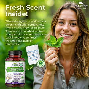 Zazzee USDA Organic Odorless Garlic 20:1 Extract – 5000 mg Strength – 100 Vegan Capsules – Non - GMO, All - Natural, Made in the USA - Vitamen Store