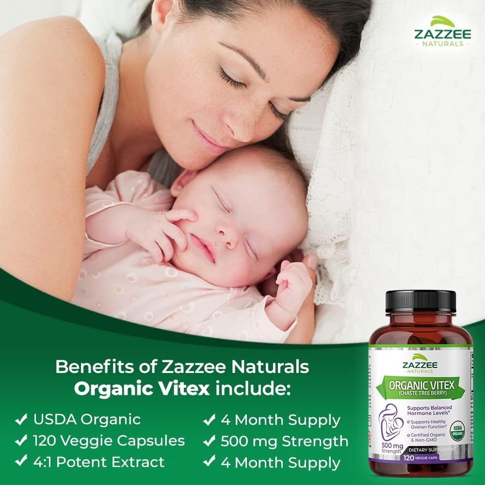 Zazzee USDA Organic Vitex – 500 mg Strength – 120 Vegan Capsules – 4X Concentrated Extract – Non - GMO, All - Natural, Made with Whole Organic Chaste Berry - Vitamen Store