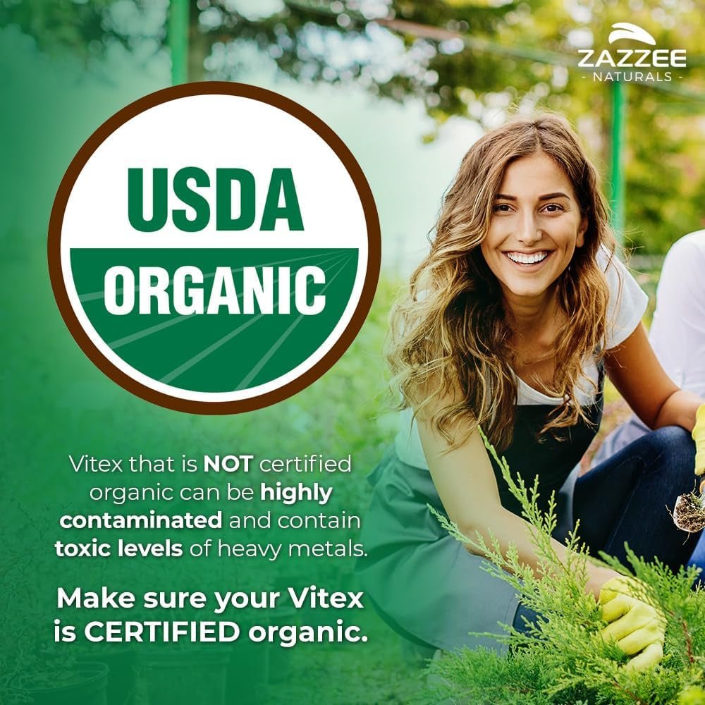Zazzee USDA Organic Vitex – 500 mg Strength – 120 Vegan Capsules – 4X Concentrated Extract – Non - GMO, All - Natural, Made with Whole Organic Chaste Berry - Vitamen Store