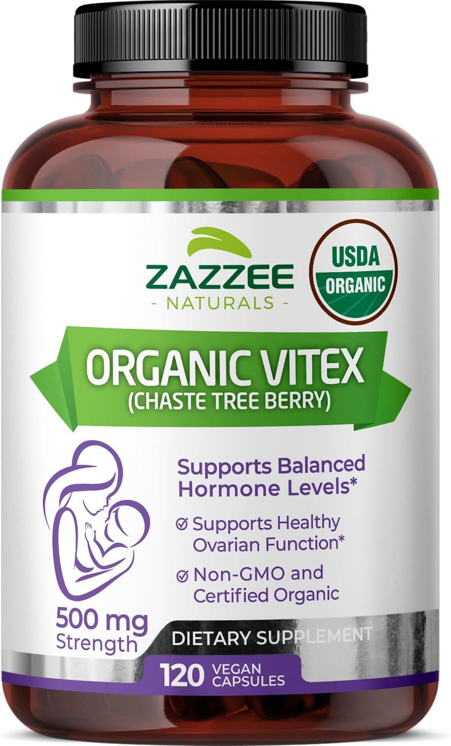 Zazzee USDA Organic Vitex – 500 mg Strength – 120 Vegan Capsules – 4X Concentrated Extract – Non - GMO, All - Natural, Made with Whole Organic Chaste Berry - Vitamen Store