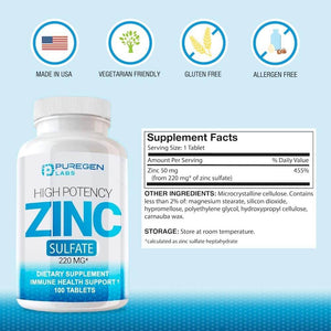 Zinc 220mg High Potency – Zinc Sulfate Supplement, 100 Tablets - Vitamen Store
