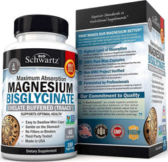Magnesium Bisglycinate 100% Chelate No-Laxative Effect - Maximum Absorption & Bioavailability, Fully Reacted & Buffered - Healthy Energy Muscle Bone & Joint Support - Non-Gmo Project Verified - 90Ct - vitamenstore.com