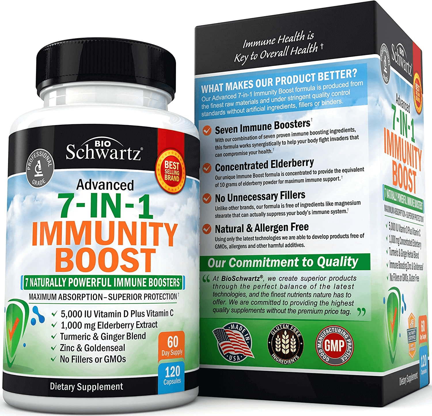 Immune Support Supplement with Zinc Vitamin C Vitamin D 5000 IU Elderberry Ginger D3 Goldenseal - Dr Approved Immunity Vitamins for Adults Women and Men - Natural Immune System Booster Defense -120Ct - vitamenstore.com
