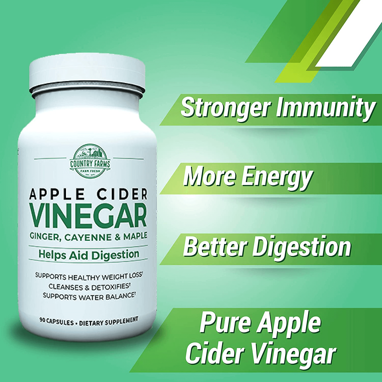 Country Farms Apple Cider Vinegar Capsules, with Ginger, Cayenne and Maple, 90 servings - vitamenstore.com