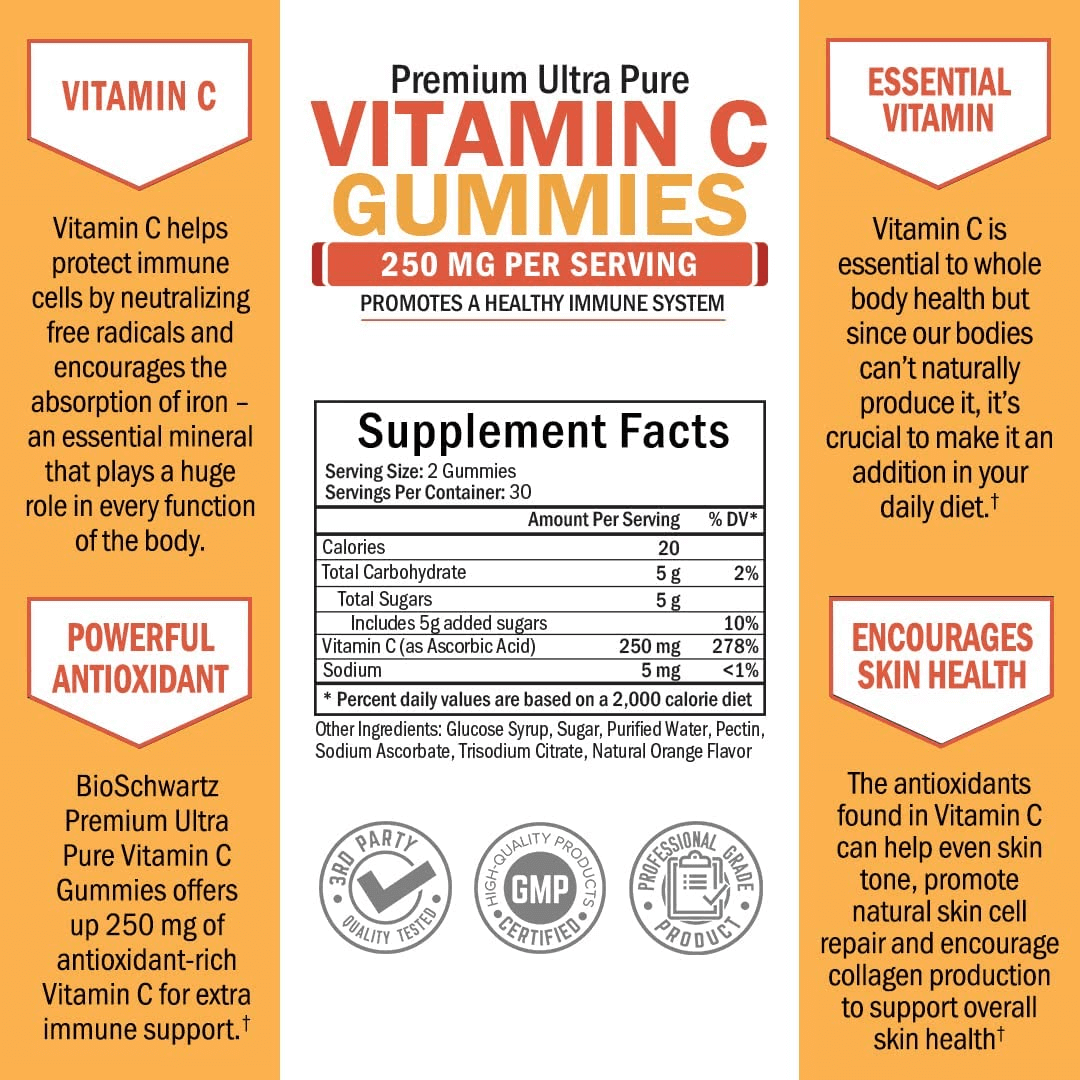 Vitamin C Gummies for Adults Women Men - Immune Support Defense Supplement - Immunity Gummies Vitamins Natural Vegan - Powerful Antioxidant Activity Immune Booster - Gluten Free Non-Gmo - 60Ct - vitamenstore.com