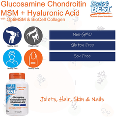 Doctor's Best Glucosamine Chondroitin Msm + Hyaluronic Acid with optimsm & Biocell Collagen, Joint Support, Non-GMO, Gluten Free, Soy Free, 150 Caps - vitamenstore.com