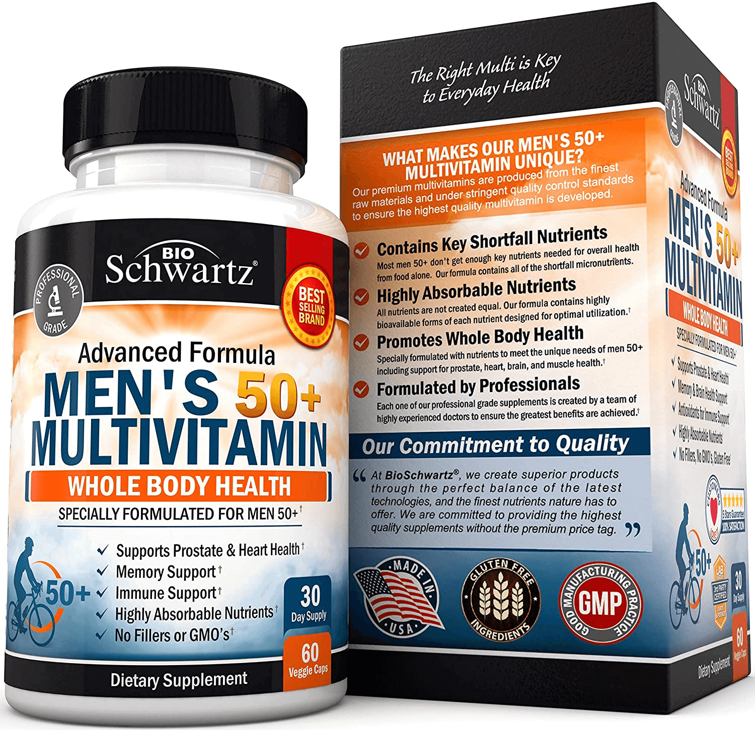 Once Daily Multivitamin for Men 50 and over - Supplement for Heart Health Support - with Zinc, A, B, C, D3, E Vitamins - for Memory & Brain Health Support - Designed for Whole Body Health - 60 Count - vitamenstore.com