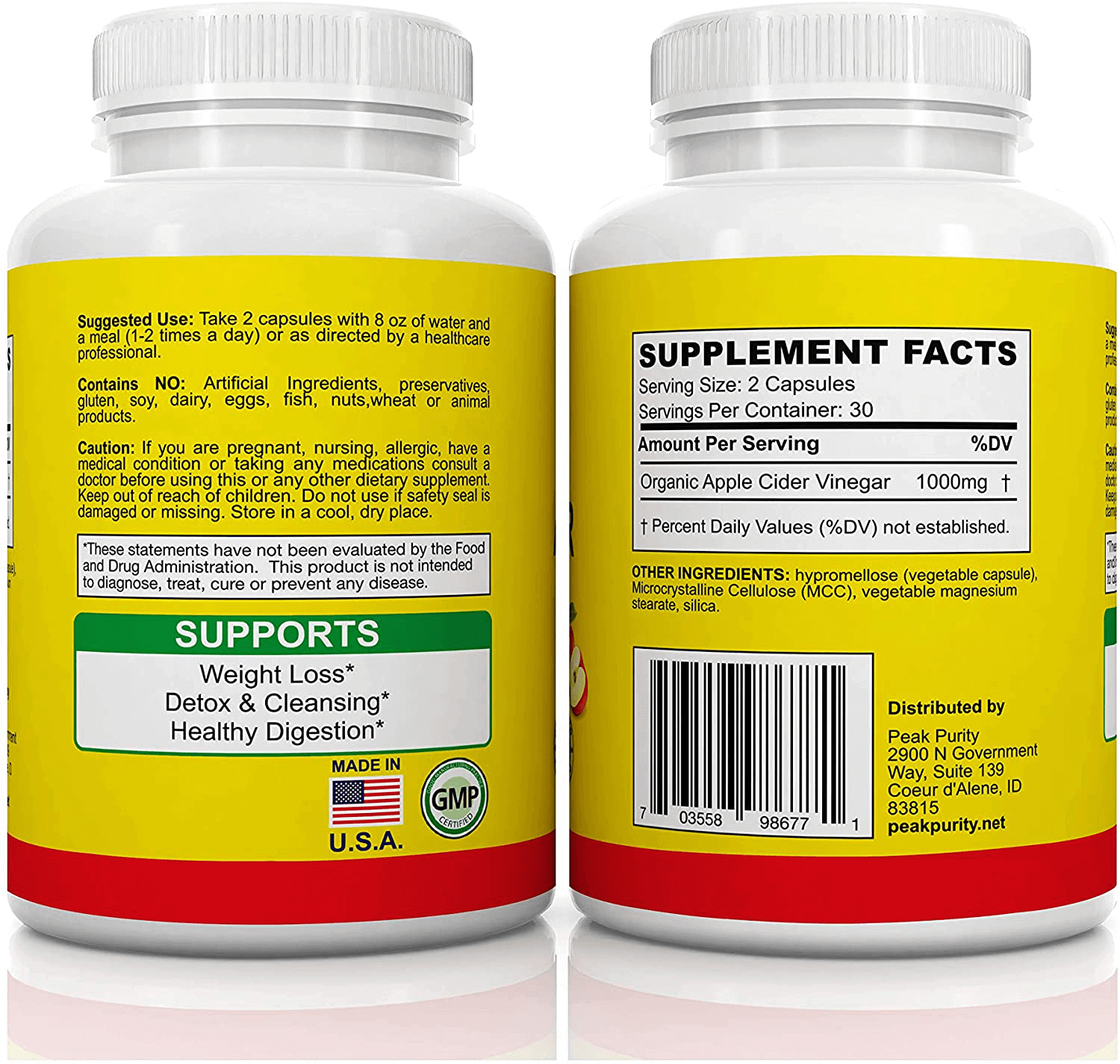 100% Organic Raw Apple Cider Vinegar Capsules - Natural Detox Gut Cleanse & Healthy Digestion - Tasteless & Easy to Swallow - Extra Strength ACV Pills - 1000 mg - vitamenstore.com