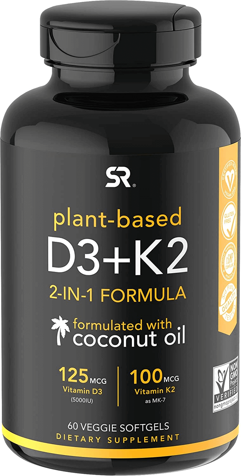 Vitamin D3 + K2 with Organic Virgin Coconut Oil | Vegan D3 (5000Iu) with MK7 Vitamin K2 (100Mcg) from Chickpea | Non-Gmo & Vegan Certified (30 Veggie Softgels) - vitamenstore.com