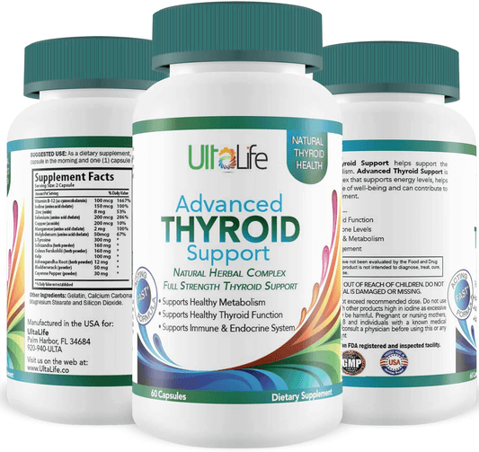 Ultalife Thyroid Support Complex with Iodine for Women & Men. Safe, Natural Supplements Increase Energy & Focus. Supplement Helps Mood, Joint Pain, Muscle Aches, Weight, Hormone + Immune Function - vitamenstore.com