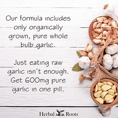Herbal Roots Organic Whole Bulb Garlic Pills - Potent Extra Strength - Immune and Cardiovascular Support - 600 mg, 60 Capsules - Made in The USA - vitamenstore.com