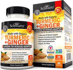 Organic Turmeric & Ginger Capsules with BioPerine Black Pepper for Increased Absorption - 2 Way Muscle & Joint Support Supplement - Designed for Stomach Comfort - for Immune & Cardio Support - vitamenstore.com