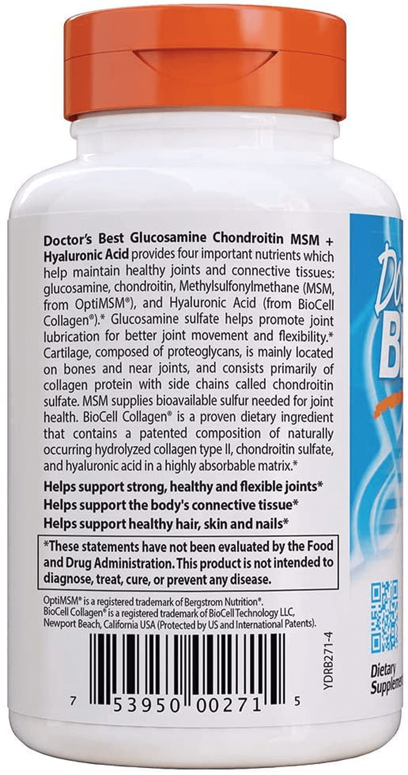 Doctor's Best Glucosamine Chondroitin Msm + Hyaluronic Acid with optimsm & Biocell Collagen, Joint Support, Non-GMO, Gluten Free, Soy Free, 150 Caps - vitamenstore.com