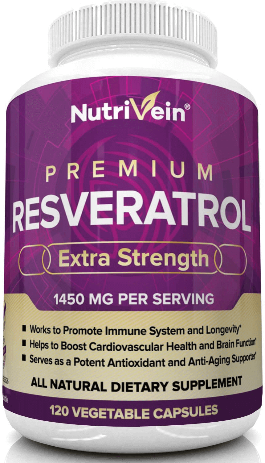 Nutrivein Resveratrol 1450mg - Antioxidant Supplement 120 Capsules – Supports Healthy Aging and Promotes Immune, Blood Sugar and Joint Support - Made with Trans-Resveratrol, Green Tea Leaf, Acai Berry - vitamenstore.com