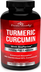 Turmeric Curcumin with BioPerine Black Pepper Extract - 750mg per Capsule, 120 Veg. Capsules - GMO Free Tumeric, Standardized to 95% Curcuminoids for Maximum Potency - vitamenstore.com