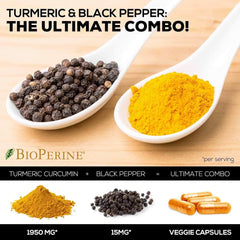 Turmeric Curcumin with Bioperine 95% Curcuminoids 1950Mg with Black Pepper for Best Absorption, Nature'S Joint Support Supplement, Natural Vegan Tumeric Extract Nutrition Made Non-Gmo - 60 Capsules - vitamenstore.com