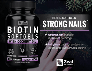 Biotin with Coconut Oil for Hair 10000mcg (180 Softgels) Biotin Supplement - Biotin Pills for Hair Skin and Nails Vitamins for Women Biotin Capsules for Men Hair Growth 6 mo Supply - Vitamen Store