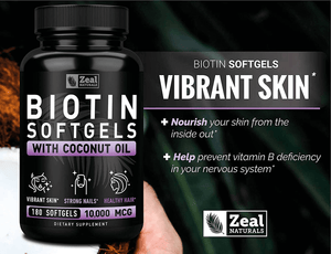 Biotin with Coconut Oil for Hair 10000mcg (180 Softgels) Biotin Supplement - Biotin Pills for Hair Skin and Nails Vitamins for Women Biotin Capsules for Men Hair Growth 6 mo Supply - Vitamen Store