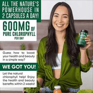 Chlorophyll Capsules 600 Mg - Natural Chlorophyll Pills for Women & Men - Highly Bioavailable Organic Chlorophyll Supplement for Energy, Immunity & Skin Health - Internal Deodorant, Detox & Cleanse - Vitamen Store