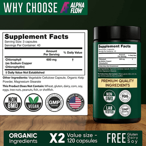 Chlorophyll Capsules 600 Mg - Natural Chlorophyll Pills for Women & Men - Highly Bioavailable Organic Chlorophyll Supplement for Energy, Immunity & Skin Health - Internal Deodorant, Detox & Cleanse - Vitamen Store