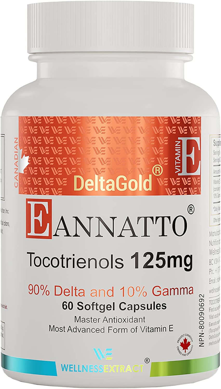 E Annatto Tocotrienols Deltagold Vitamin E Tocotrienols Supplements Softgel Capsules, Tocopherol Free, Supports Immune Health & Antioxidant Health (90% Delta & 10% Gamma) (125 MG 30 Softgels) - vitamenstore.com