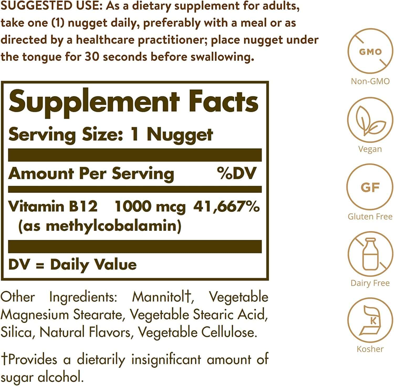 Solgar Methylcobalamin 1000 Mcg, 60 Nuggets - Supports Energy Metabolism - Body-Ready, Active Form of Vitamin B12 - Vitamin B - Non GMO, Vegan, Gluten & Dairy Free, Kosher - 60 Servings - vitamenstore.com