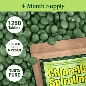 Premium Chlorella Spirulina | 1,250 TABLETS (4 Months Supply) | NON - GMO | Vegan Organic Capsules | Cracked Cell Wall | Alkalizing | High Protein with Iron, Zinc, Chlorophyll | by Good Natured - Vitamen Store