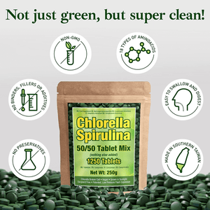 Premium Chlorella Spirulina | 1,250 TABLETS (4 Months Supply) | NON - GMO | Vegan Organic Capsules | Cracked Cell Wall | Alkalizing | High Protein with Iron, Zinc, Chlorophyll | by Good Natured - Vitamen Store