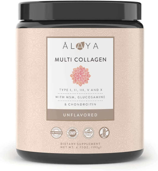 Alaya Multi Collagen Powder - Type I, II, III, V, X Hydrolyzed Collagen Peptides Protein Powder Supplement with MSM + GC (Unflavored, 20 Serving)