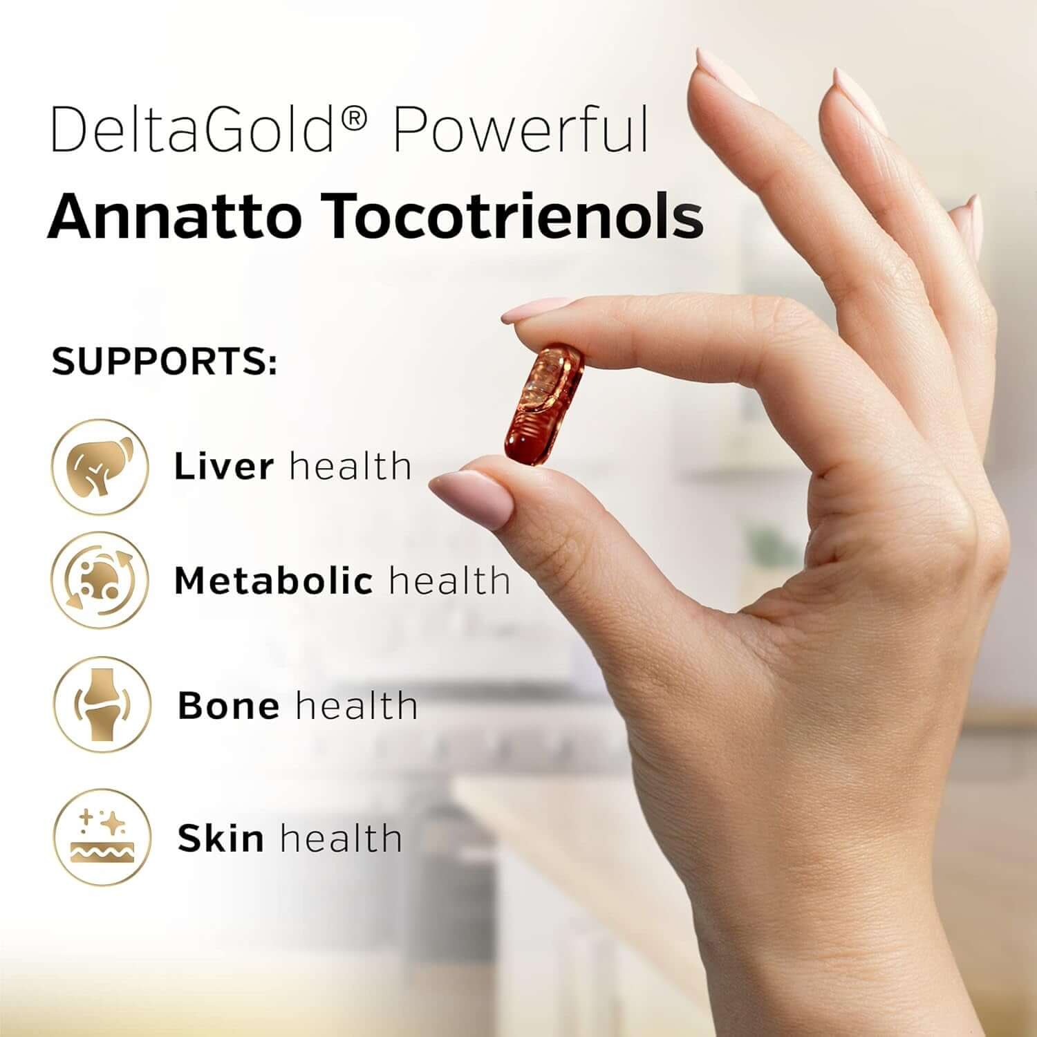 Sunergetic Annatto Tocotrienol Supplement with DeltaGold - 300mg Tocotrienols Vitamin E (Delta + Gamma) - 30 Liquid Capsules | Free Shipping | Vitamenstore.com