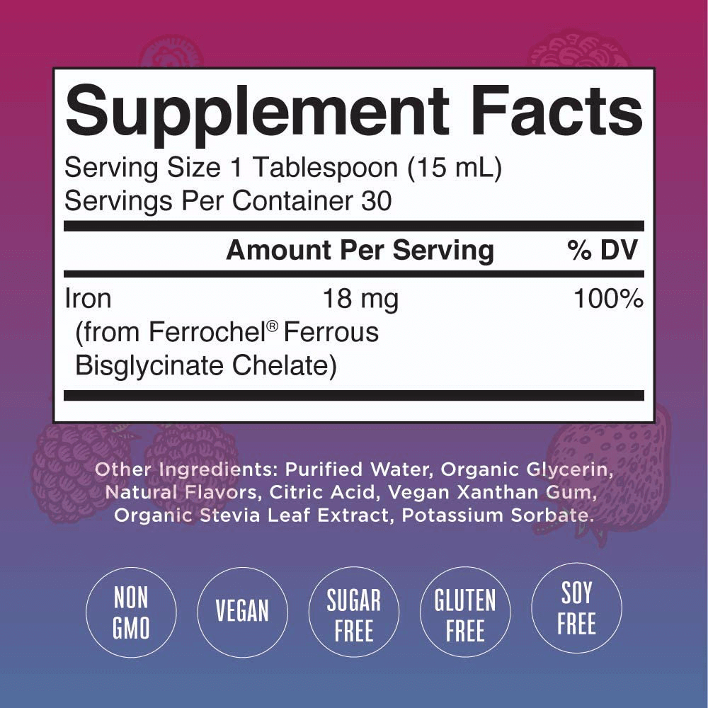 Liquid Iron for Kids & Adults by MaryRuth's | from Ferrochel® Ferrous Bisglycinate Chelate | 18mg per Serving | Vegan, Non-GMO, Gluten Free | Berry Flavored, 15.22 fl oz.