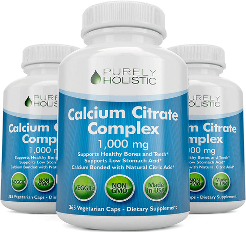 Calcium Citrate 1000mg - 365 Vegan Capsules not Tablets - Supports Health of Bones and Teeth - with Added Parsley, Dandelion and Watercress - Without Vitamin D - Made in The USA by Purely Holistic