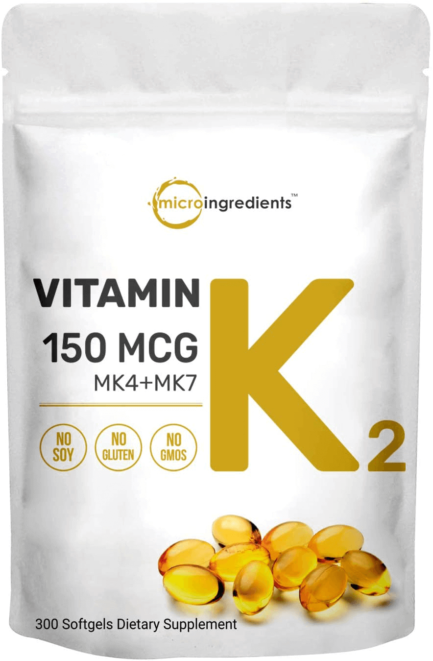 Micro Ingredients Vitamin K2 Complex (MK-4 + MK-7 Formula), 150 mcg, Immune Vitamins and Joint Health Supplement, Non-GMO (300 Count (Pack of 1))