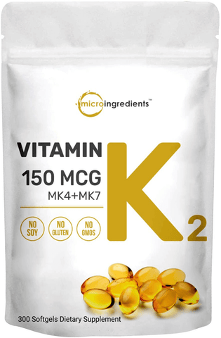 Micro Ingredients Vitamin K2 Complex (MK-4 + MK-7 Formula), 150 mcg, Immune Vitamins and Joint Health Supplement, Non-GMO (300 Count (Pack of 1))