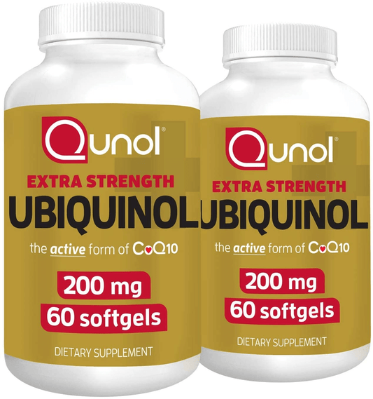 Qunol Ubiquinol Coq10 200Mg Softgels, Powerful Antioxidant for Heart and Vascular Health, Essential for Energy Production, Natural Supplement Active Form of Coq10, 120 Softgels (60 Count, Pack of 2) | UBIQUINOL:THE ACTIVE FORM OF COQ10: Studies show that