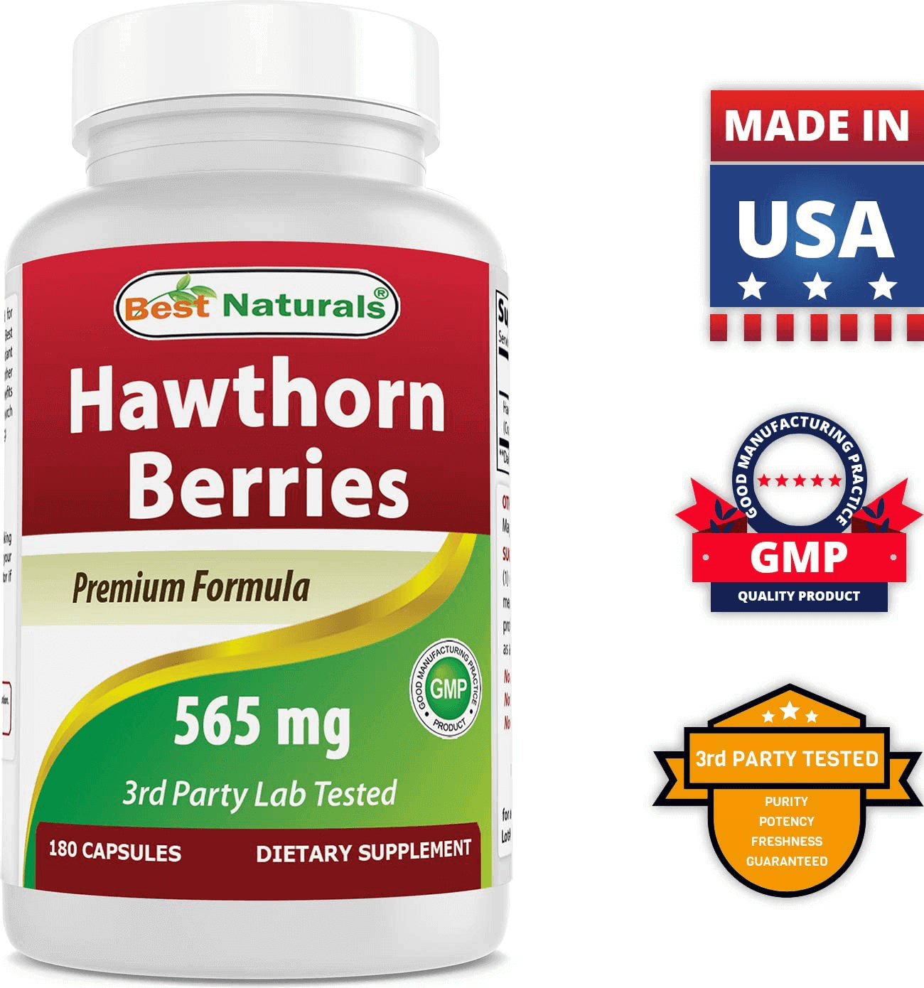 Best Naturals Hawthorn Berry 565 mg 180 Capsules