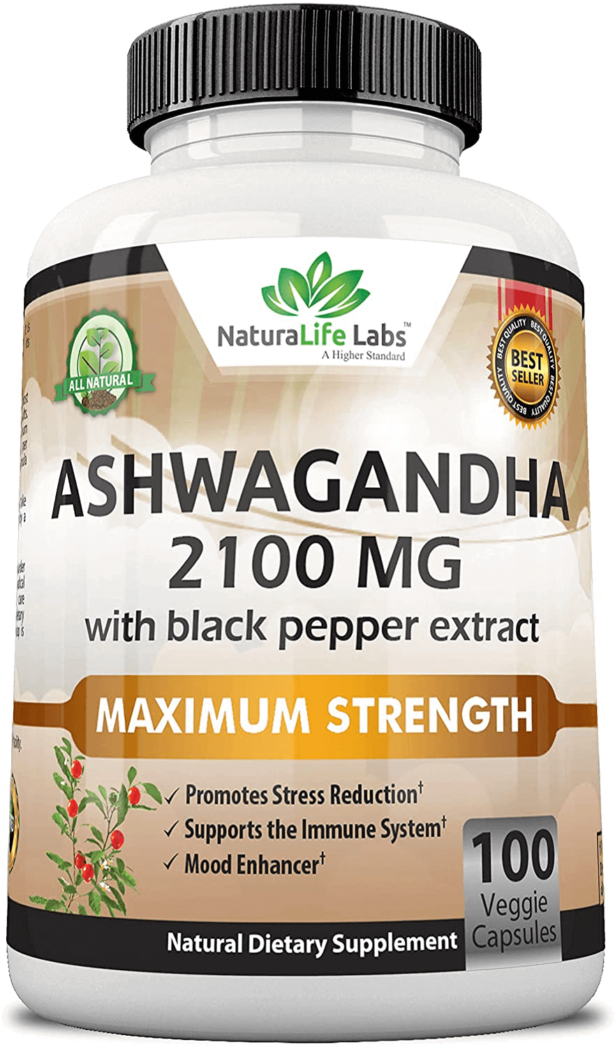 Organic Ashwagandha 2,100 mg - 100 Vegan Capsules 