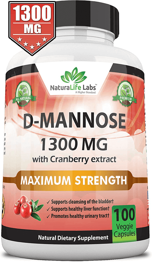 D-Mannose 1,300 mg with Cranberry Extract 100 Veggie Capsules | ✔️Superior Potency 1,300 MG: Our formula delivers 1,300mg making it the most potent available ✔️Superior Quality: Pure D-mannose and cranberry extract, without the use of fillers or binders.