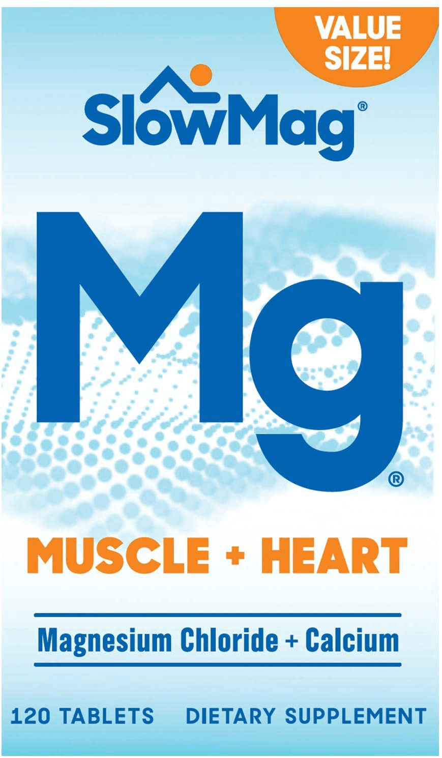 SlowMag Mg Muscle + Heart Magnesium Chloride with Calcium Supplement, 120 Count