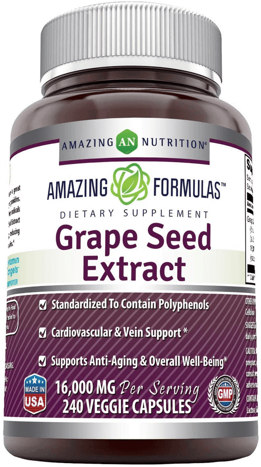 Amazing Formulas Grapeseed Extract 16000 mg Per Serving 240 Veggie Capsules (Non GMO,Gluten Free) - 20:1 Extract Equivalent to Approximately 16,000 mg of Dry Grape Seed Powder