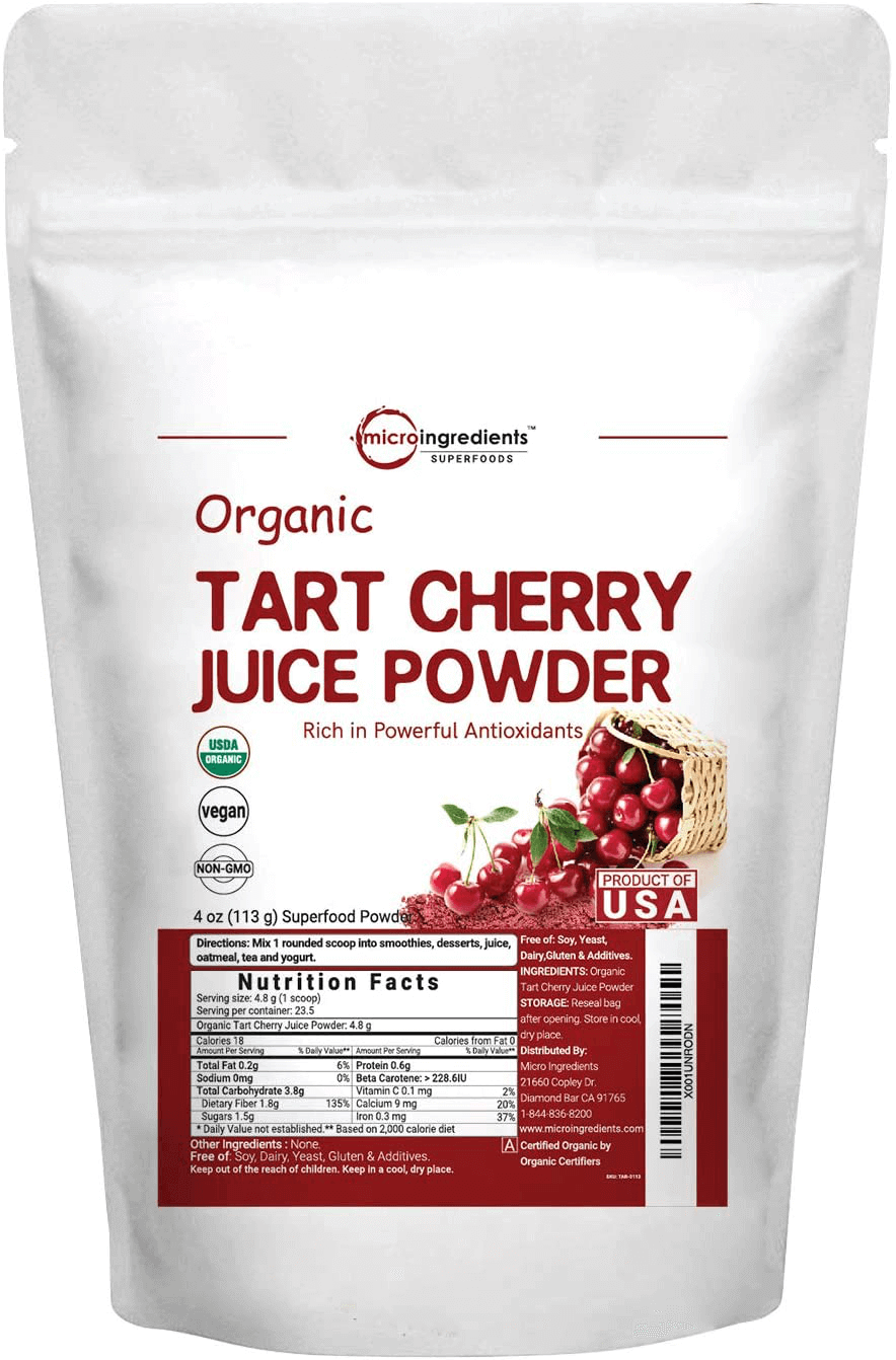 Sustainably US Grown, Organic Tart Cherry Powder, 4 Ounce, Pure Tart Cherry Supplements, Rich in Antioxidant and Flavonoids, Enhance Joint Health, Sleep Cycles and Immune System, Vegan Friendly