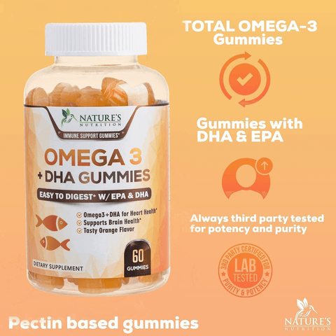 Omega 3 Fish Oil Gummies Tasty Natural Orange Flavor Extra Strength Dha & Epa - Natural Brain Support and Joints Support, Delicious Gummy Vitamin for Men & Women - 120 Gummies