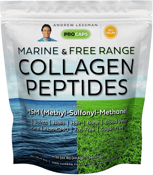 Andrew Lessman Marine & Free Range Collagen Peptides Powder & MSM 120 Servings - Supports Radiant Smooth Soft Skin, Comfortable Joints. Super Soluble No Fishy Flavor No Additives Non-Gmo