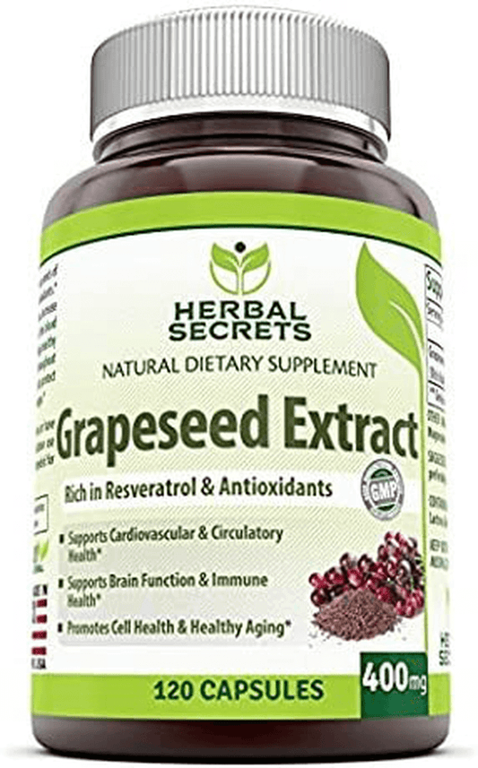 Herbal Secrets Grapeseed Extract 400 mg 120 Capsules (Non-GMO)- Support Brain Functions & Immune Health* Supports cardiovascular Health*