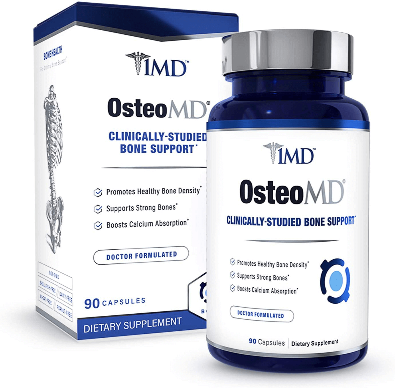 1MD OsteoMD for Comprehensive Bone Support | with Calcium Hydroxyapatite, Vitamin D3 & K2 | 90 Capsules