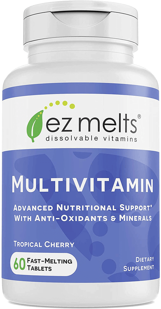 EZ Melts Multivitamin with Iron, Sublingual Vitamins, Vegan, Zero Sugar, Natural Cherry Flavor, 60 Fast Dissolve Tablets