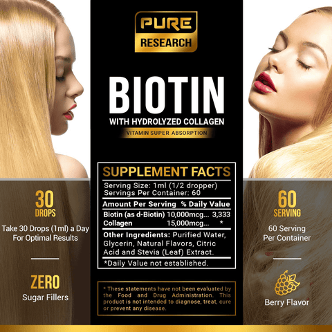 Biotin & Collagen 25,000mcg Hair Growth Liquid Drops, Supports Strong Nails, Glowing Skin, Healthy Hair Growth, 3X More Absorption Than Capsules & Pills